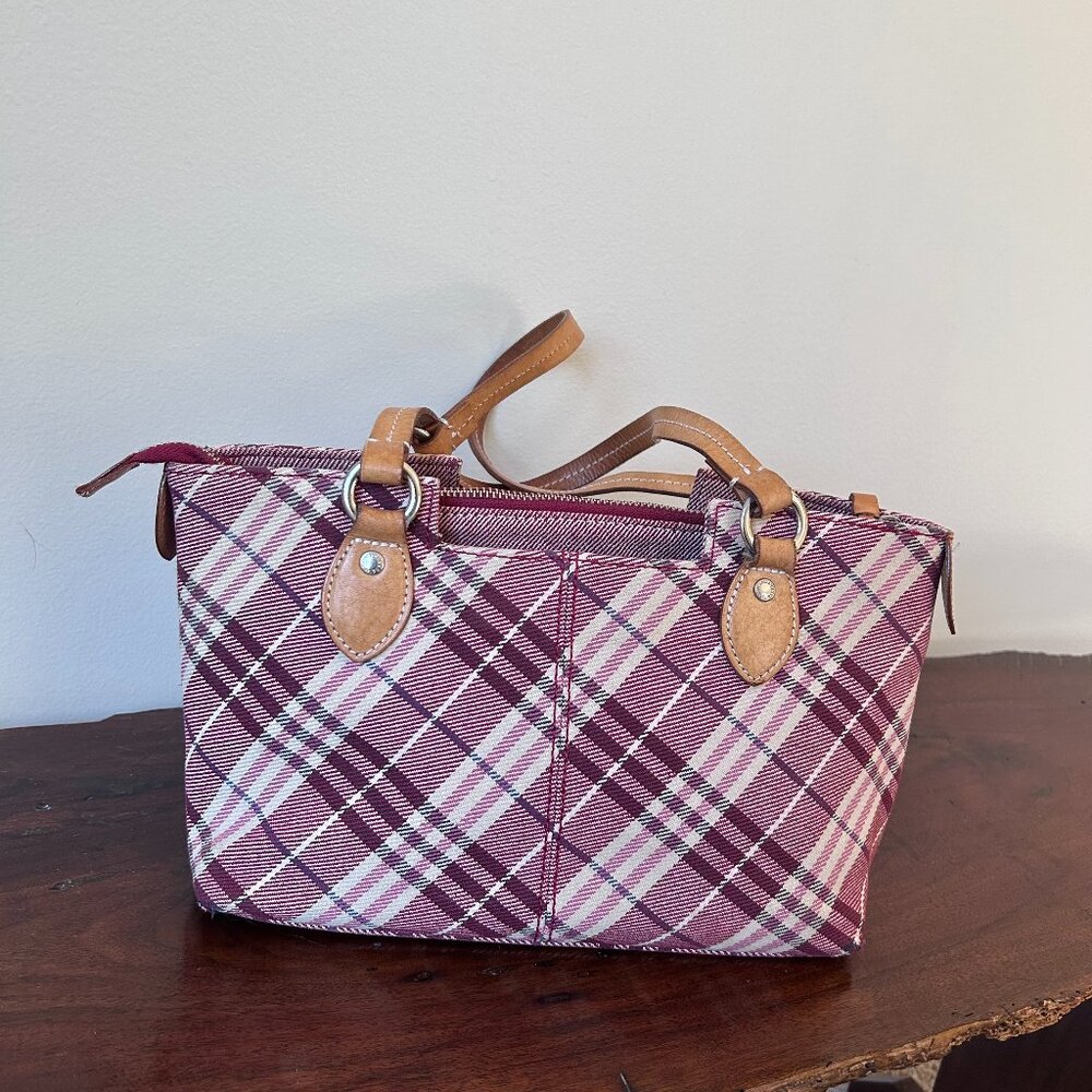 BURBERRY Nova Check Blue Label Tote Bag Canvas Red